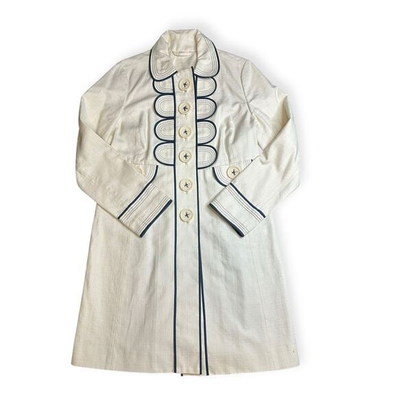 BODEN Women’s Ivory Cotton Spring Coat with Navy Blue Trim Size 10 Style #WE258 - Picture 2 of 7